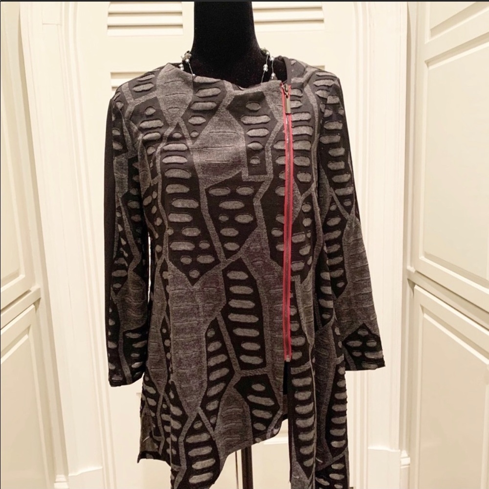 IC by Connie K Asymmetric Zip Up Soft Textured Sweater Top POCKETS Large L